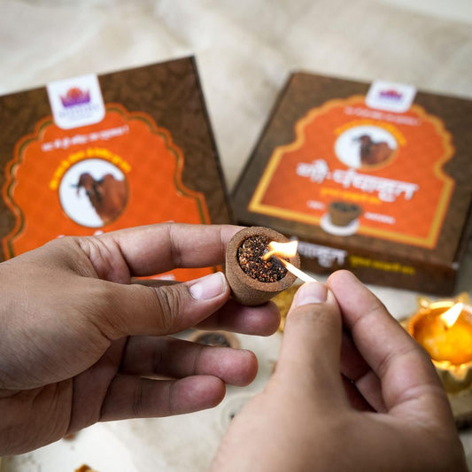 Siddhi Sugandh Gau Panchamrut Cow Dung Sambrani Dhoop Cups for Pooja – 12 Cups