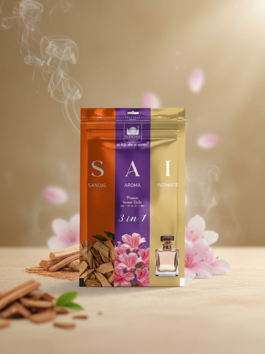 SAI 3 in 1 Premium White Incense Sticks | Sandal • Aroma • Intimate | Long-Lasting Fragrance for Home & Temple | Zipper Pack (120g)