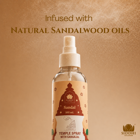 Sandal Temple Spray with Gangajal | Divine Sandalwood Aroma for Positive Vibes & Spiritual Purity | Natural Temple Room Freshener 100ml
