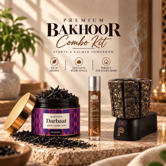 Siddhi Premium Bakhoor - 40 Grm + Combo Kit with Attar & Electric Bakhoor Burner | Choose Your Favourite Bakhoor Variant