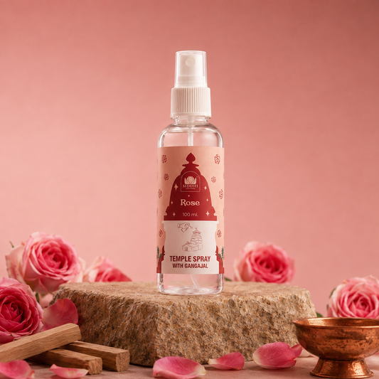 Rose Temple Spray with Gangajal | Luxurious Floral Temple Fragrance for Devotion & Serenity | Natural Pooja Room Air Freshener 100ml