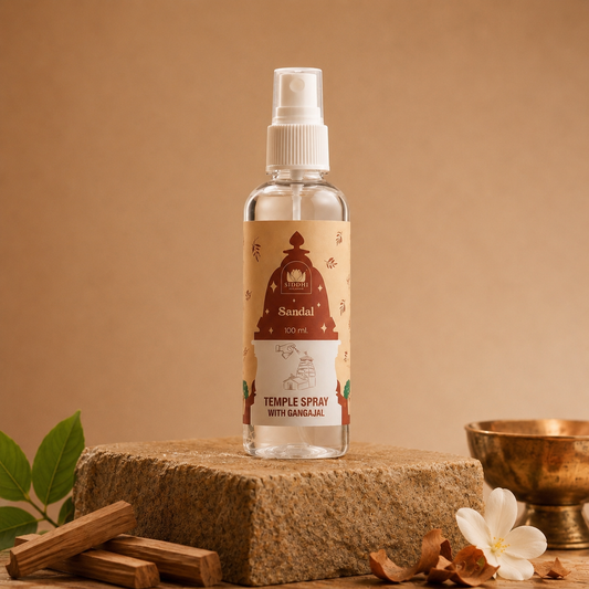 Sandal Temple Spray with Gangajal | Divine Sandalwood Aroma for Positive Vibes & Spiritual Purity | Natural Temple Room Freshener 100ml