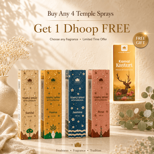 Siddhi Sugandh Temple Essentials Combo | Choose Any 4 Temple Sprays with Gangajal + 1 Dhoop FREE