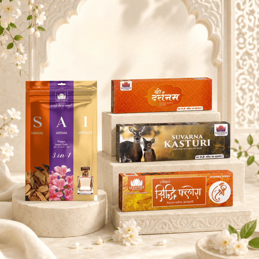 Siddhi Sugandh Combo Set – Premium Goddess-Inspired Incense Combo | Luxury Temple Fragrance Gift Pack | Pack of 4