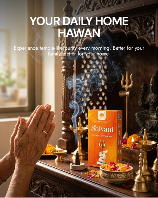 Person praying at home temple with Shivani premium wet dhoop by Siddhi Sugandh