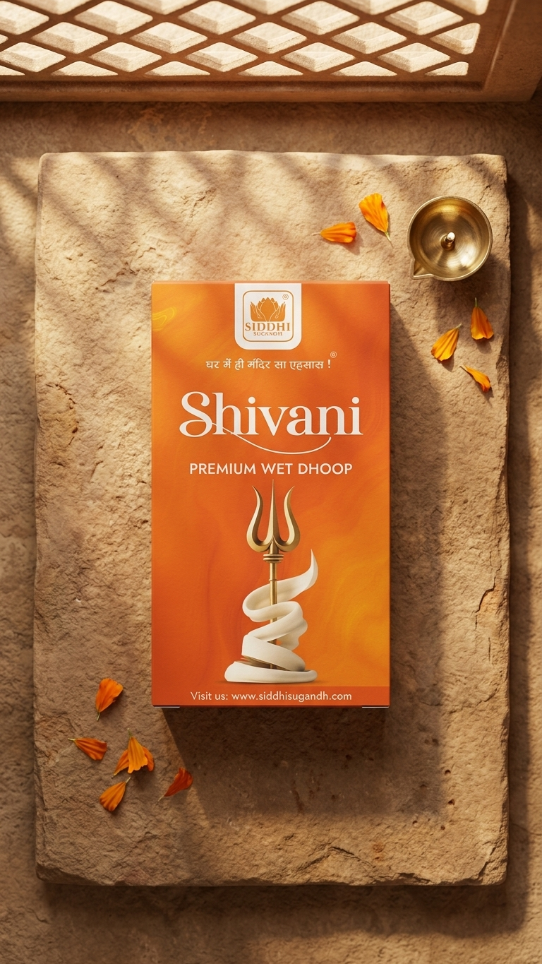 Shivani premium wet dhoop 100g on stone surface lifestyle shot by Siddhi Sugandh