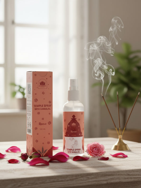 Rose Temple Spray with Gangajal | Luxurious Floral Temple Fragrance for Devotion & Serenity | Natural Pooja Room Air Freshener 100ml