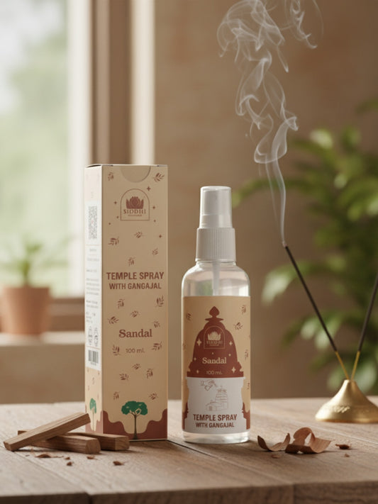 Sandal Temple Spray with Gangajal | Divine Sandalwood Aroma for Positive Vibes & Spiritual Purity | Natural Temple Room Freshener 100ml