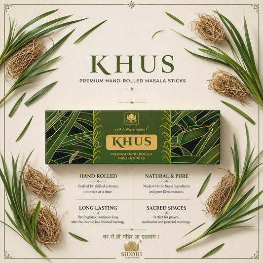 Khus (Vetiver) Premium Hand-Rolled Masala Incense Sticks 200g | Natural Vetiver Agarbatti